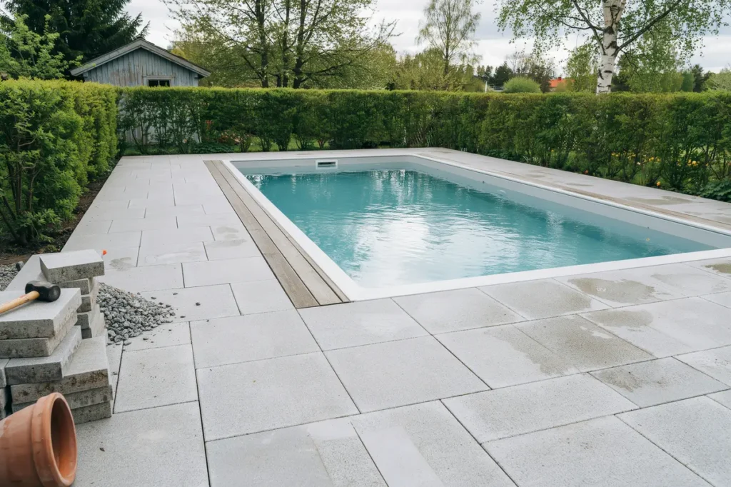 marksten runt poolen s kra materialval halkskydd och smart planering f r villa gare